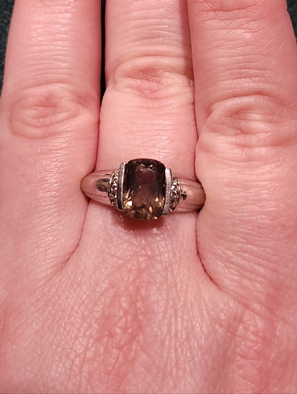 Sterling Silver And Emerald Cut Smokey Quartz Ring Size 7